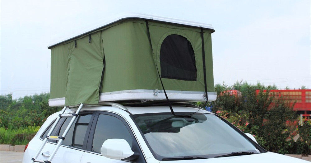Yan tente ile yüksek kaliteli tek katmanlı fiberglas kabuk sert kapak tuval çatı üst çadır